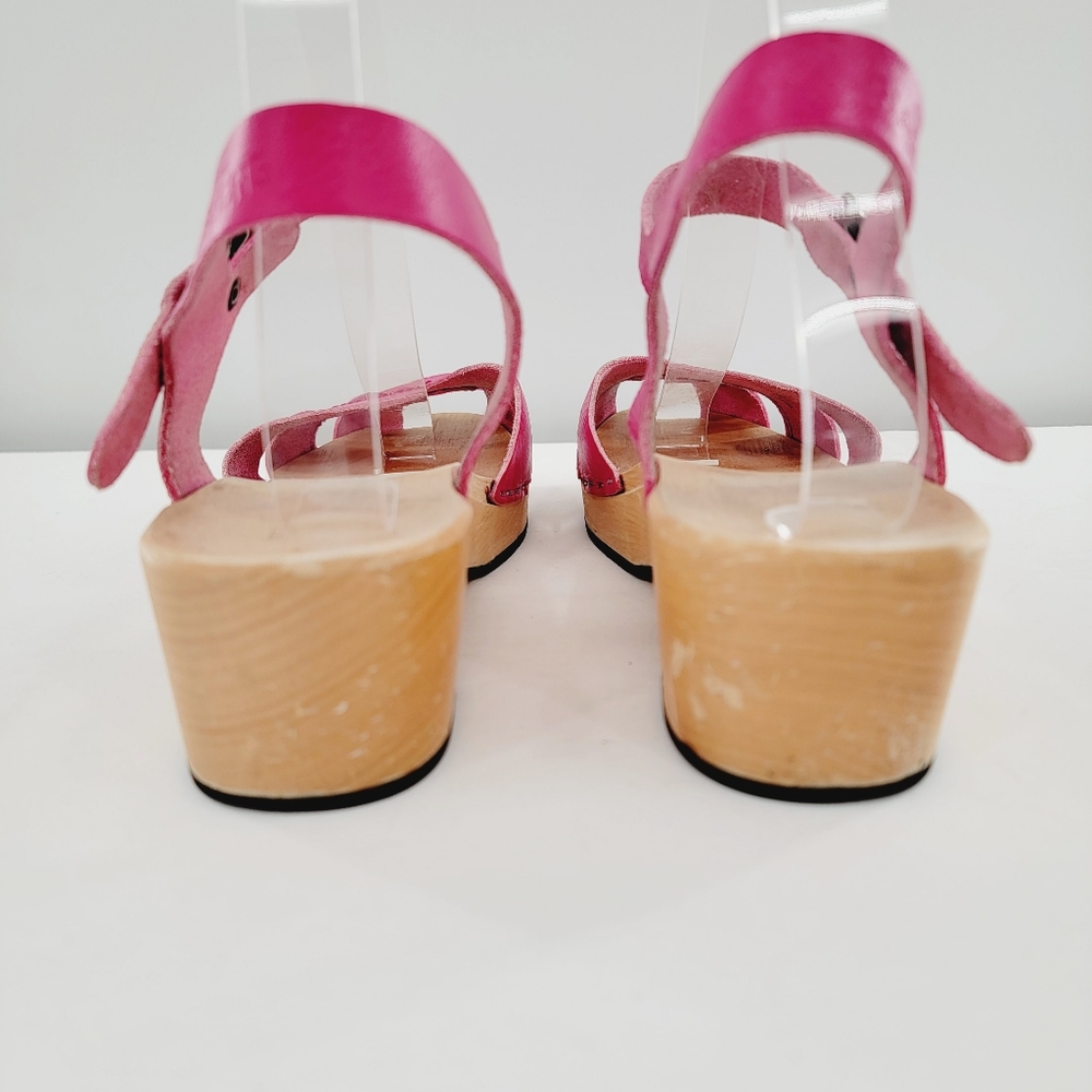 Swedish Hasbeens Suzanne Hot Pink Peep Toe Sandal Clogs - Picture 5 of 16